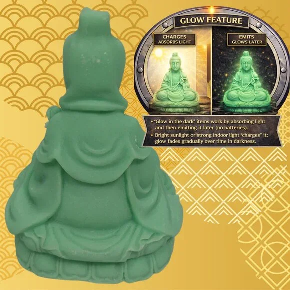Glow-in-the-Dark Kwan Yin Guanyin Resin Figurine 4” Lotus Base Zen Feng Shui - Picture 3 of 9